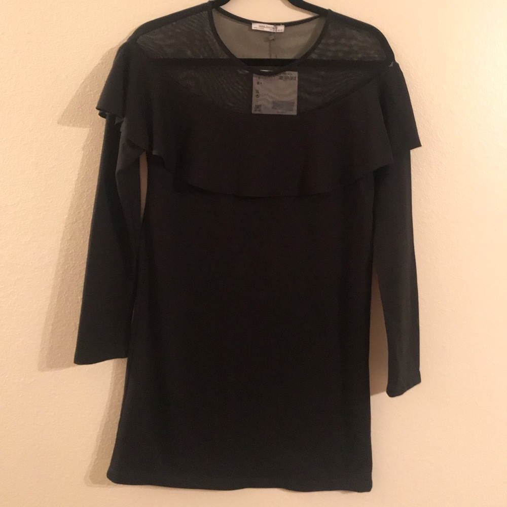 BNWT Zara Frill Dress with Tulle Shoulders